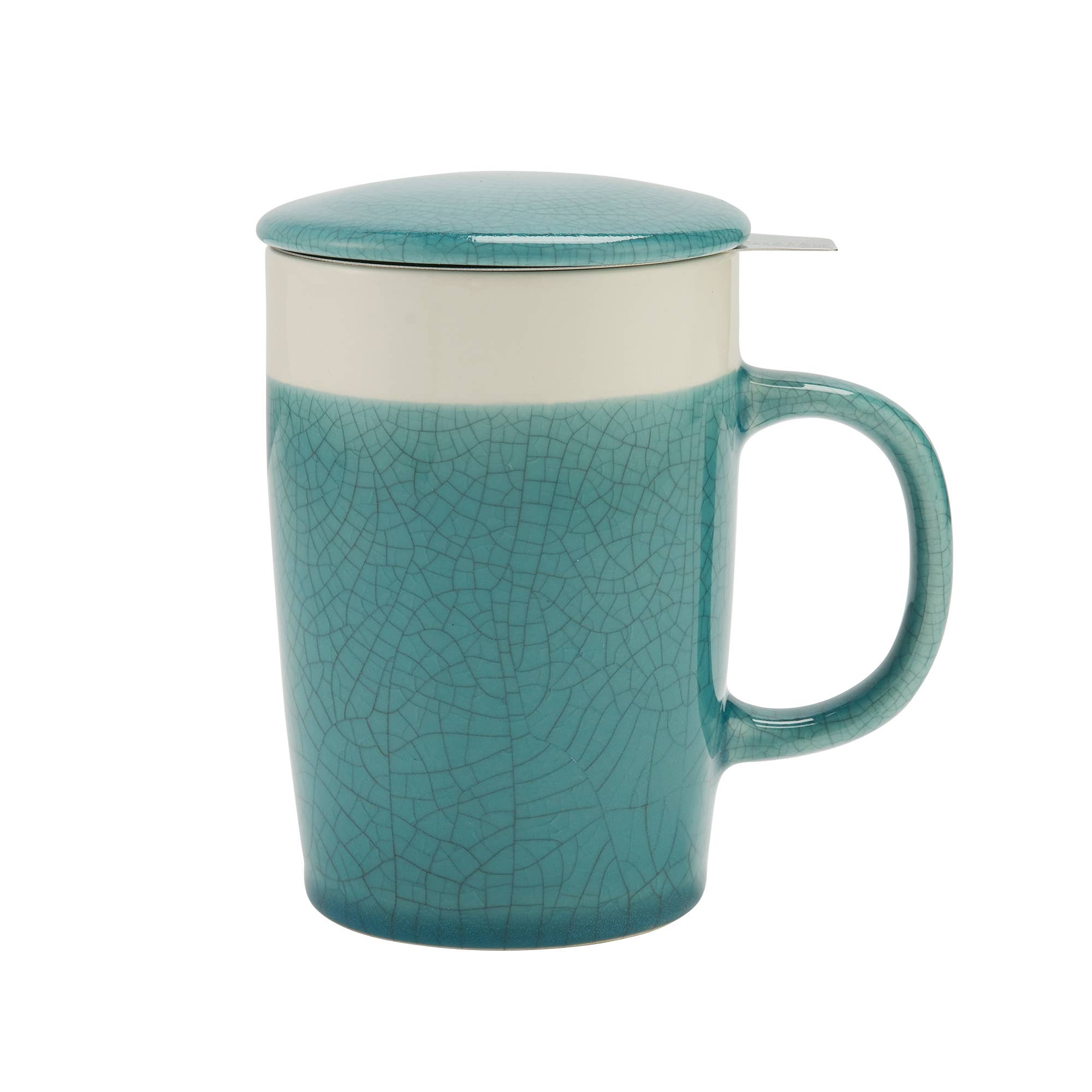 casaWare Crackled Glaze 16-Ounce Mug with Tilt and Drip Tea Infuser Slate Blue 