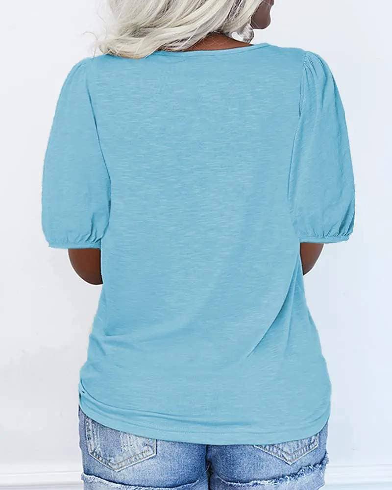 Flarix – Engroshandel Bluse - Dame – lynlås foran puff ærme afslappet t shirt8