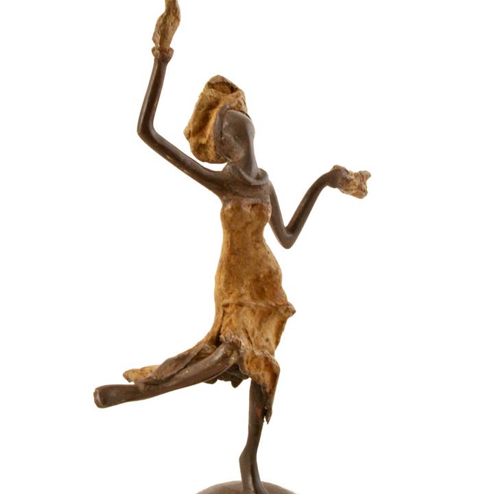 Swahili | AFRICAN MODERN - Wholesale Sculpture - Burkina Faso Bronze Miniature Celebrating Lady Sculpture5