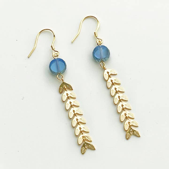 Guld Willow med blå prik øreringe - Sterling sølv Studs for engroshandel hos Ninaouity