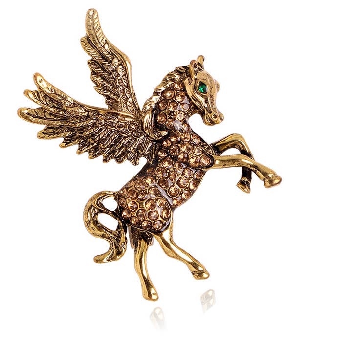 Tourtiwi - Wholesale Brooch - Gold Silver Rhinestone Pegasus Brooch Pendant