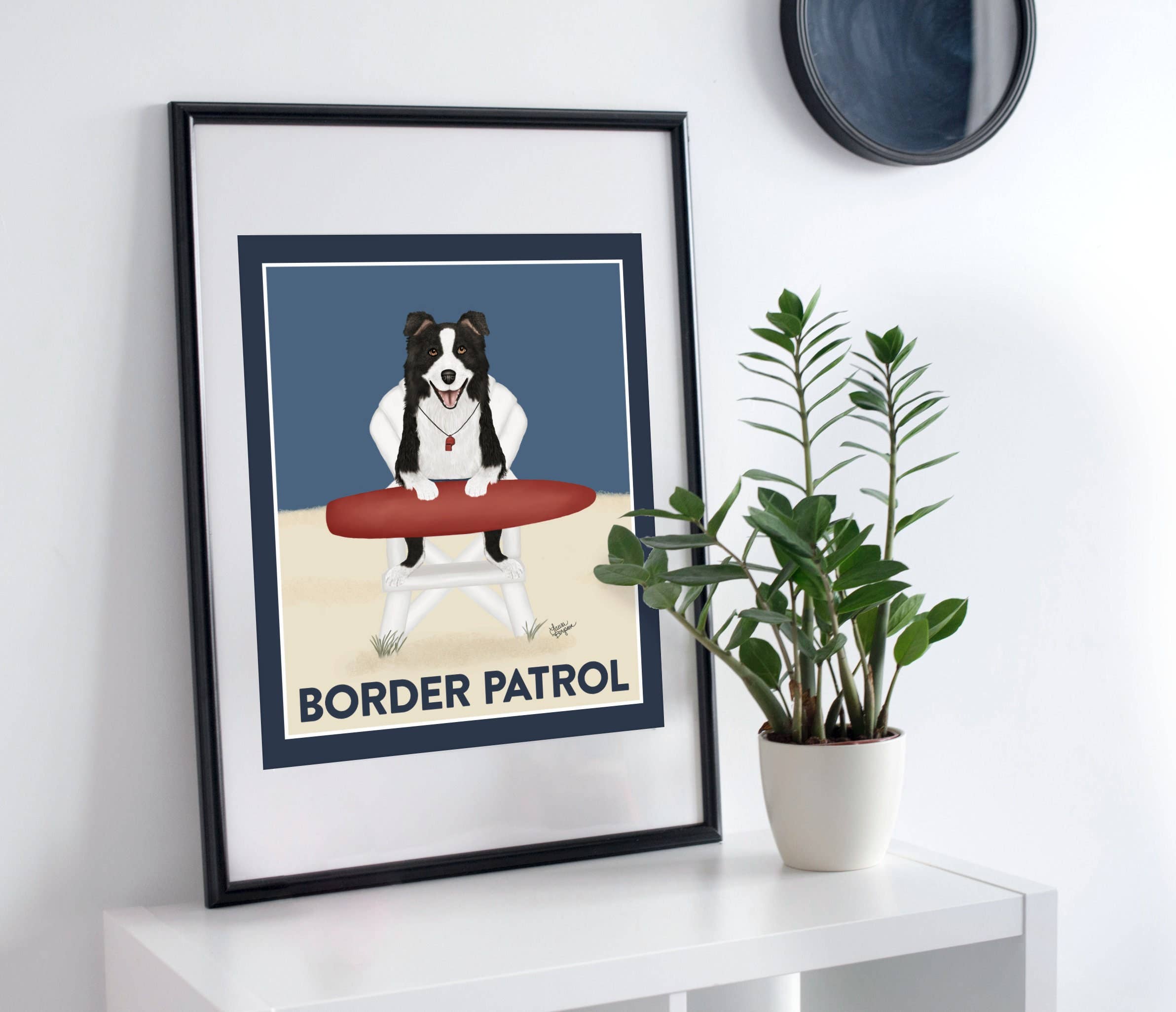 Laura Bergsma Studio – Engroshandel Kunsttryk – Border Collie Dog Art Print, Border Patrol, Sort og Hvid6
