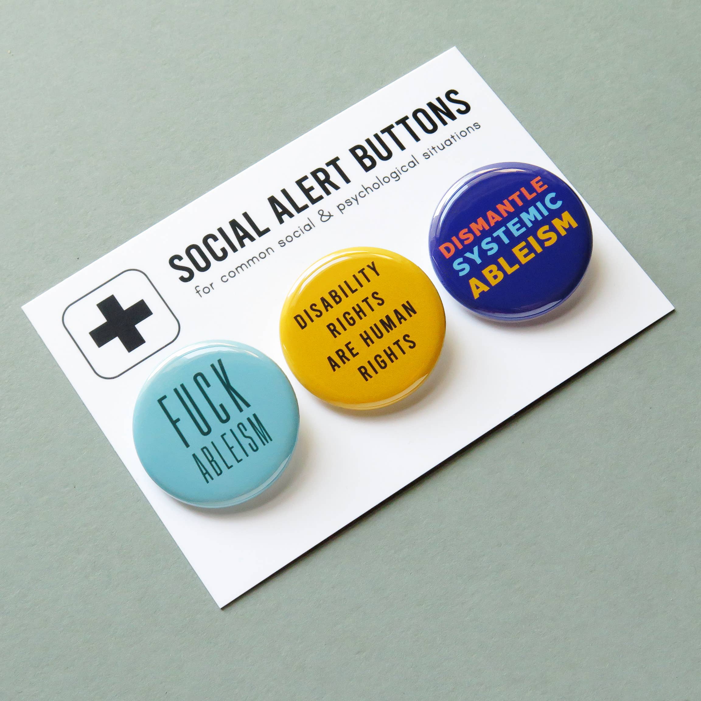 Word For Word Factory - Wholesale Lapel Pin/Button - END ABLEISM 3-PACK Disability Pinback Buttons1