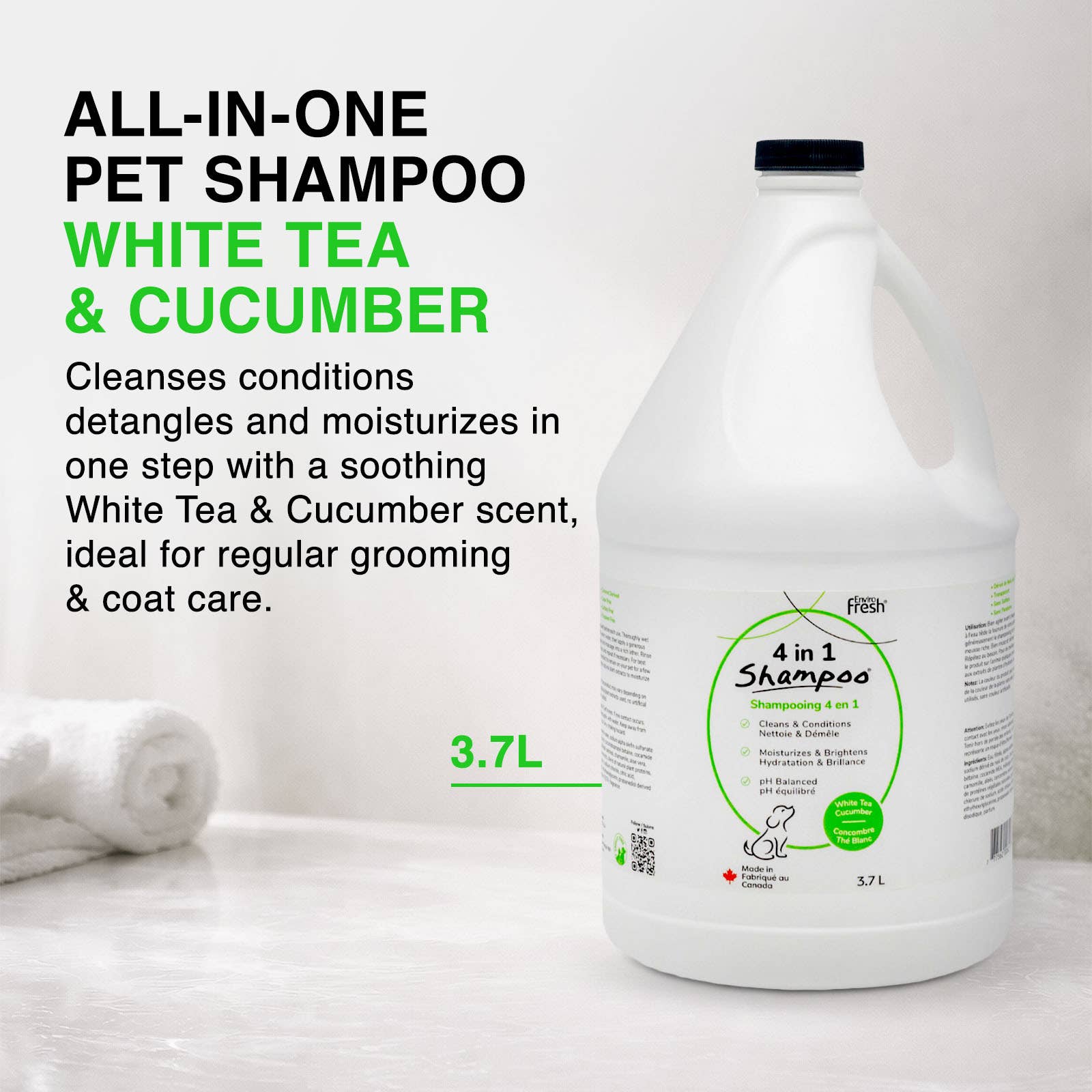 Enviro Fresh - Venta al por mayor Champú - Perros - Champú para perros 4 en 1 con aroma a té blanco y pepino, 3,7 L1