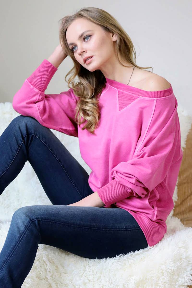 42POPS - Wholesale Sweatshirt - Women's - `.Washed French Terry Pullover With Side Pockets48