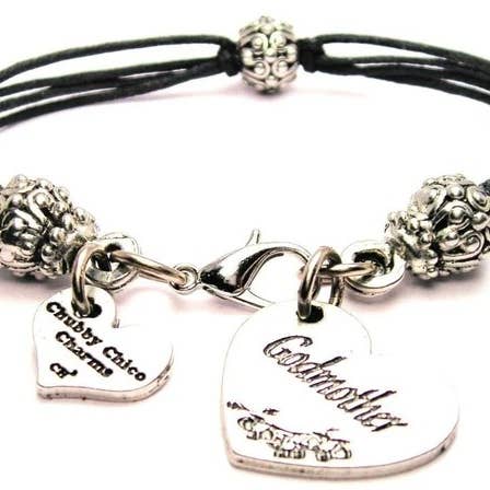 Chubby Chico Charms – wholesale Berlockarmband – Gudmor hjärta tenn pärlstav svart sladd armband