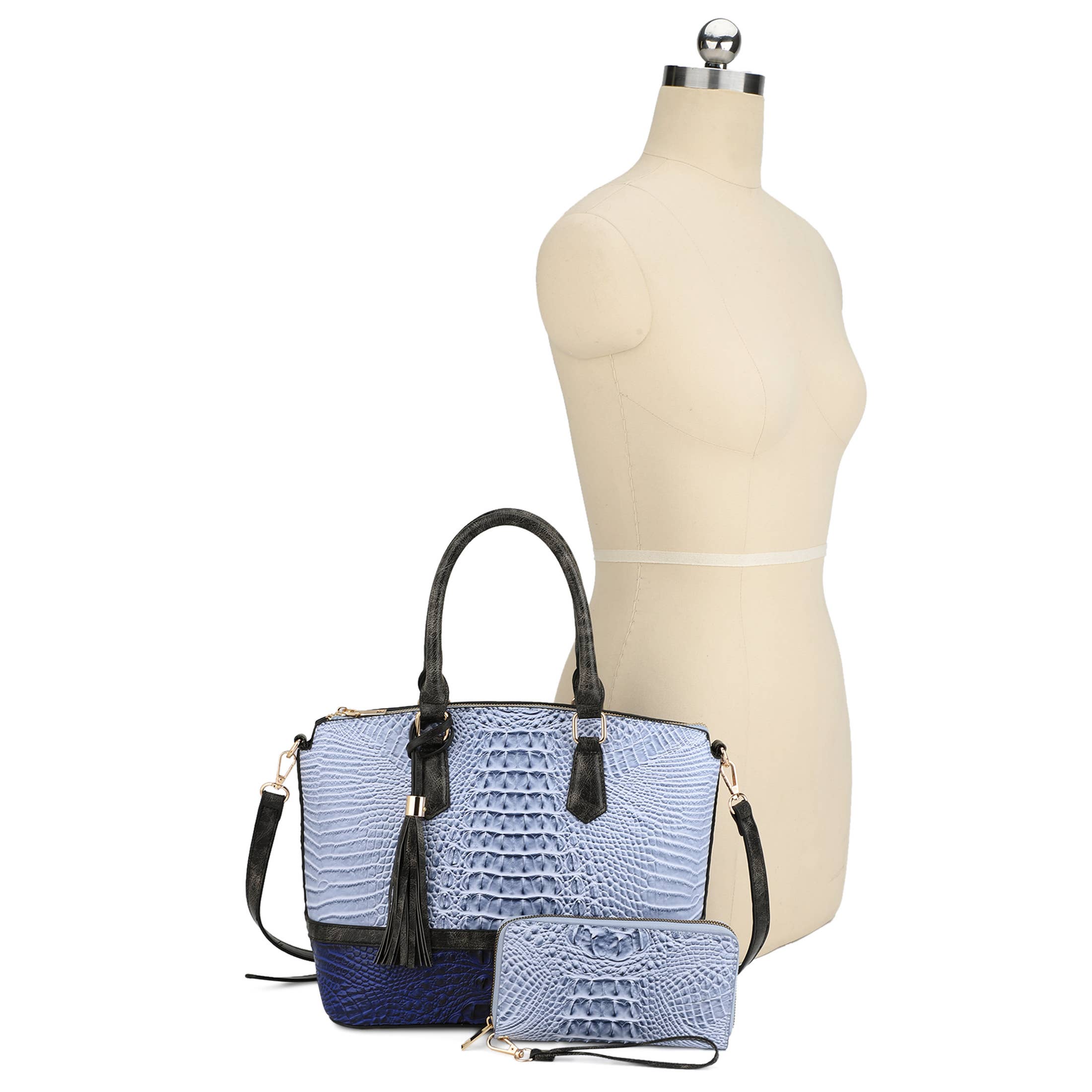 KAYLA+AVA - Vendita all'ingrosso Borsa tote - Donna - BORSA VERONICA CON MOTIVO COCCODRILLO GOFFRATO BICOLORE CON PORTAFOGLIO6