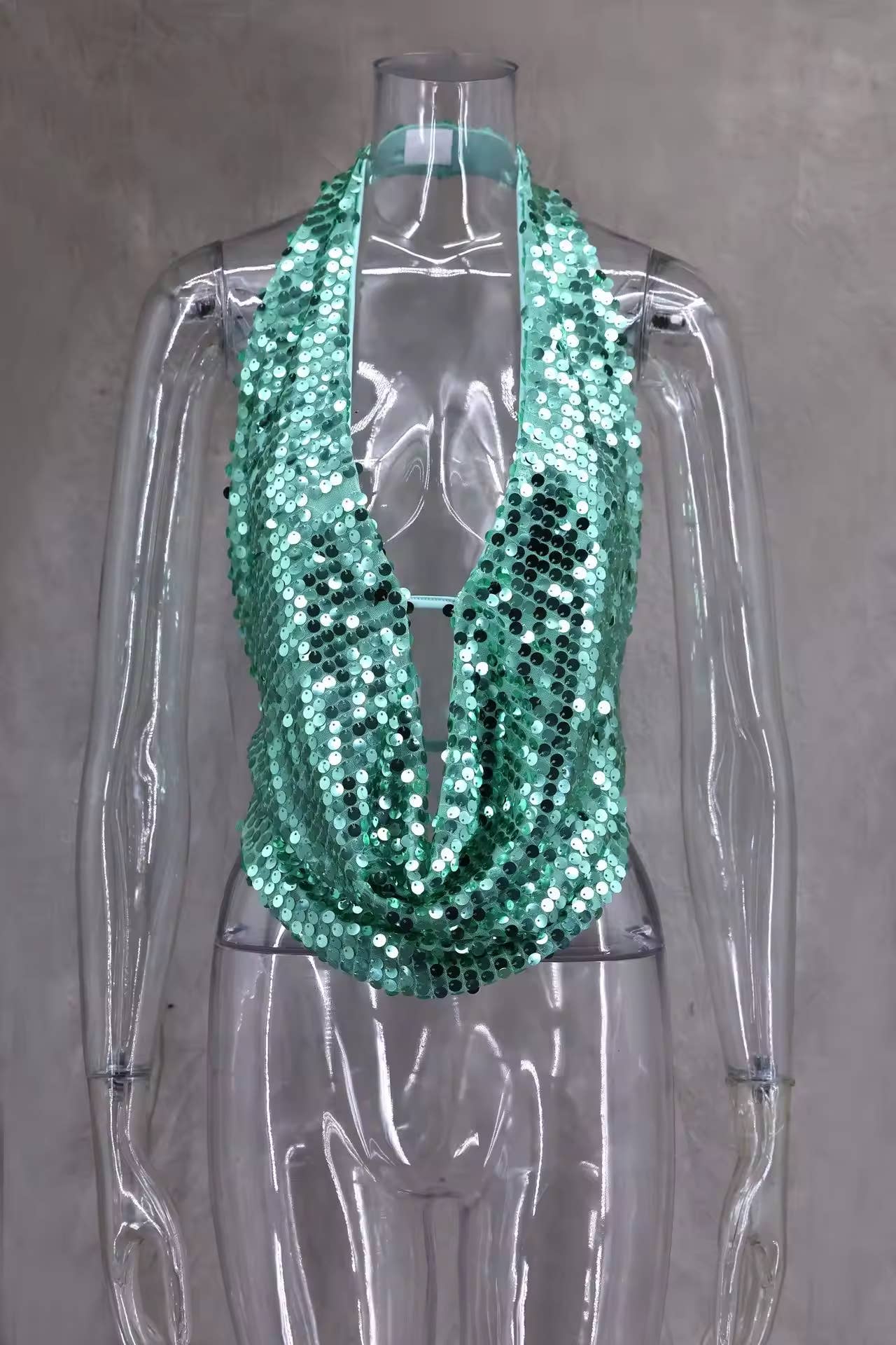 BELLISSIMA FASHION - Wholesale Blouse - Women's - Halter Deep V-Neck Sequin Sleeveless Crop Top0