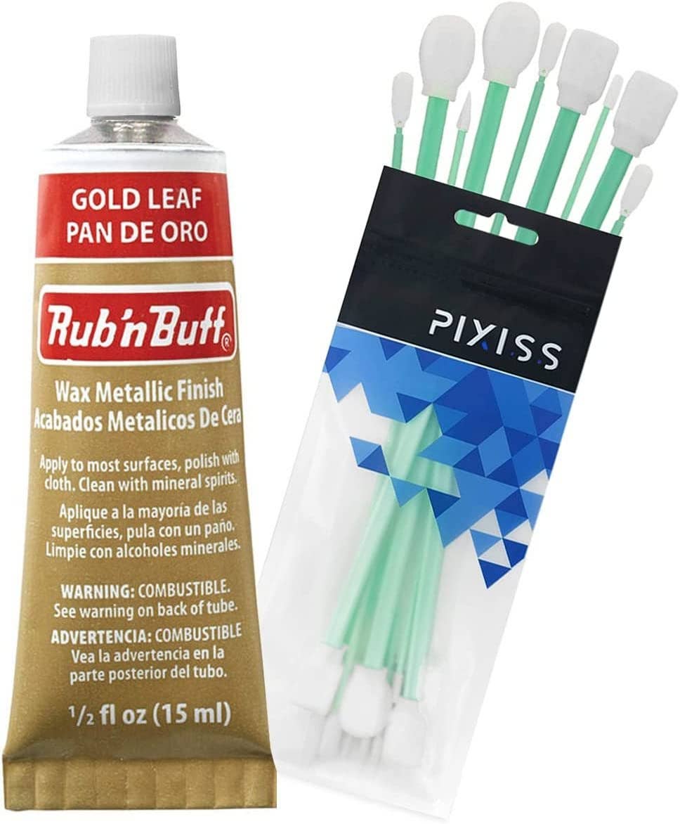Pixiss - Wholesale Craft Supplies - Rub n Buff Wax Metallic Gold Leaf, Rub and Buff Finish, 0.5-Fluid Ounce, Pixiss Blending and Application Tools for Applying Gold Leaf Paint