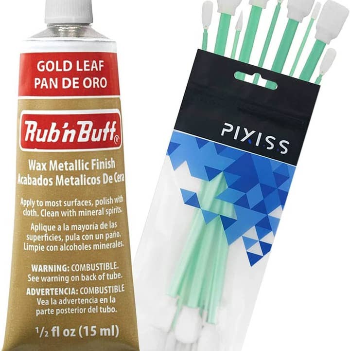 Rub n Buff Wax Metallic Gold Leaf, Rub and Buff Finish, 0.5-Fluid Ounce, Pixiss Blending and Application Tools for Applying Gold Leaf Paint for wholesale by Pixiss