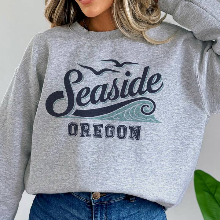 WhiteWolfeDesign - Wholesale Graphic Sweatshirt - Women's - Seaside Oregon Crewneck Sweatshirt