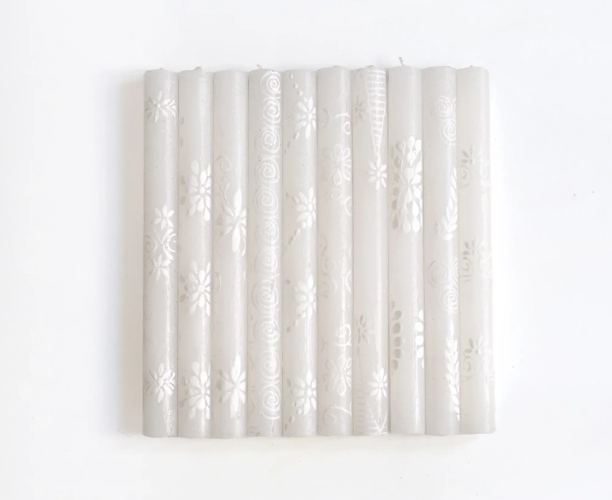 Thumbprint Artifacts - Wholesale Tapered Candle/Candlestick - White on White Candle12