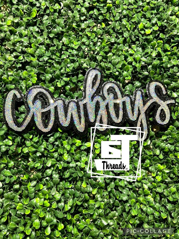 Vaqueros con lentejuelas cursivas... solo parches para venta al por mayor de 6j Threads LLC