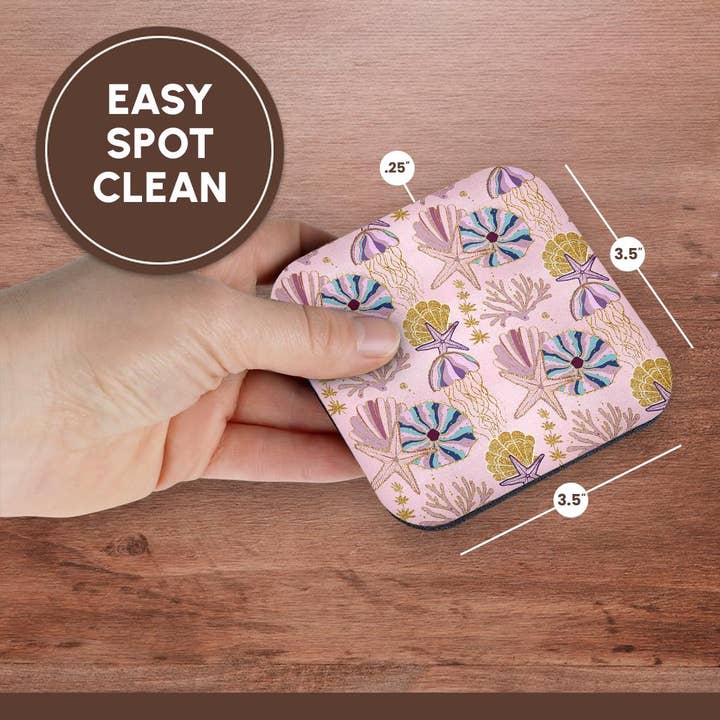 3dRose - Wholesale Coasters - 3dRose, Pretty Pink, Blue, and Image Of Gold Starfish and Seashells Pattern, Coaster13
