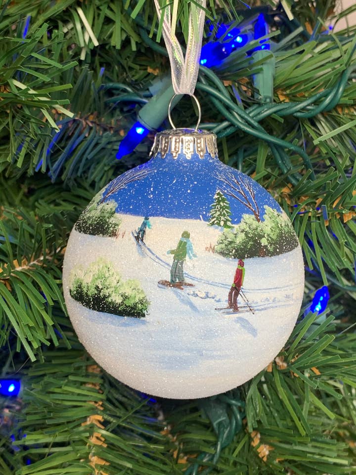 Cross Country Skiing and Snowshoeing Hand Painted Ornament for wholesale by Art with Elise