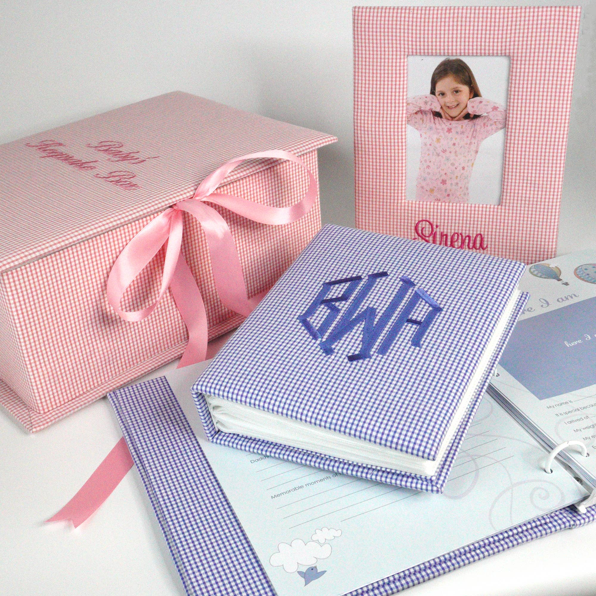 MARCELA – wholesale Keepsake box – Child & baby – Small Baby Keepsake Box-Seersucker Check Cotton2