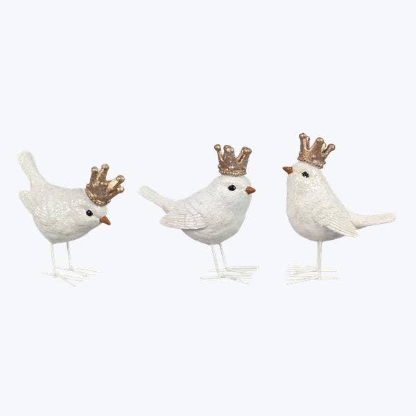 Resin Bird With Crown And Metal Feet Decor Tabletop, 3 Ast. for wholesale by Young's