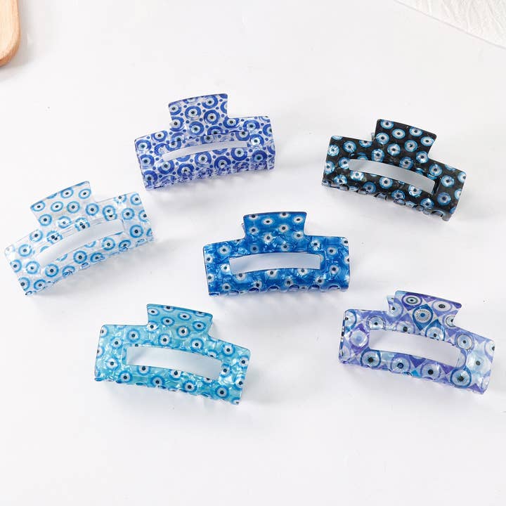 NINEXIS - Wholesale Hair Clip - Women's - CWAHA1612_RECTANGULAR PRINT BLUE SERIES HAIR CLAW CLIP