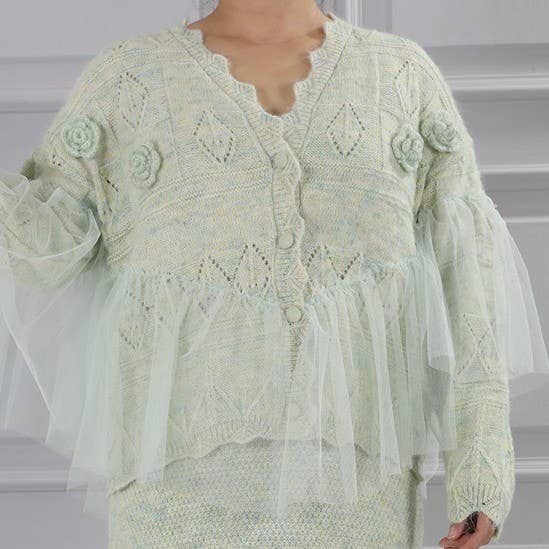 PEACH ACCESSORIES - Wholesale Cardigan - Women's - Knitted Cardigan with Lace Detail SDK15313