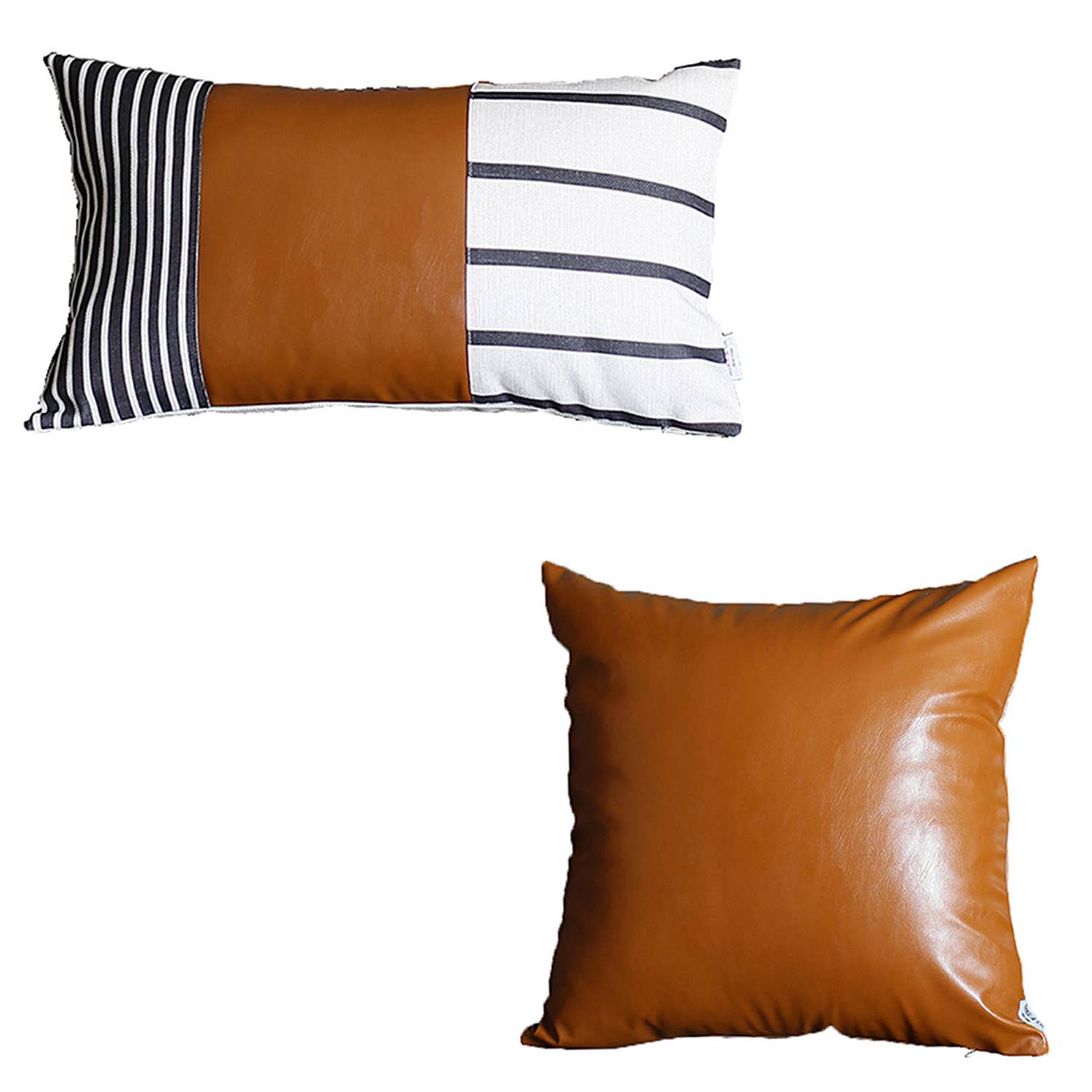 MIKE & Co.   NEW YORK - Vente Coussin décoratif - Lot de 2 coussins décoratifs en similicuir végétalien brun mélangé1