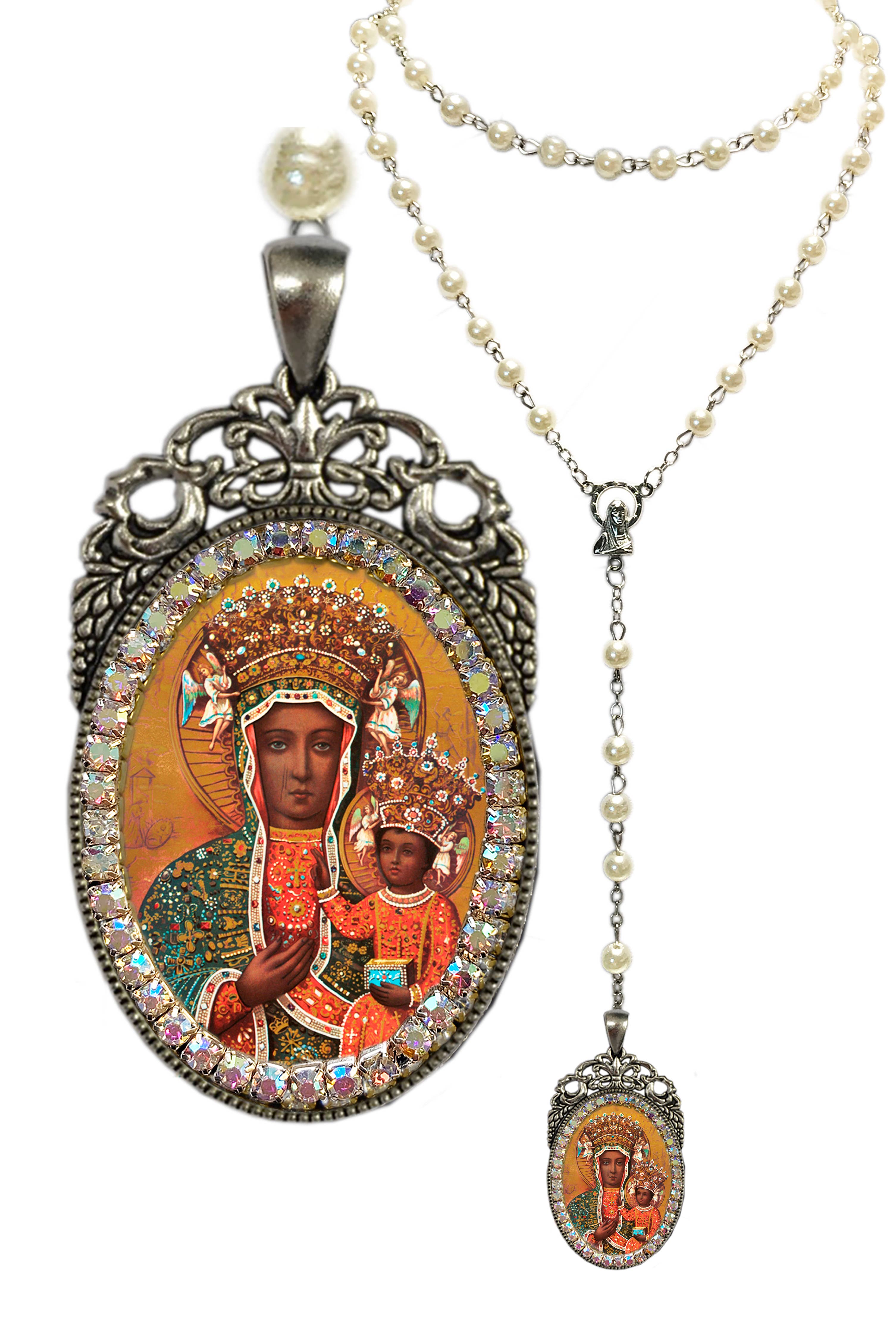 MariaSantissimaShop - Vendita all'ingrosso Collane a grani - Rosario della Madonna nera - Decorato con strass colorati