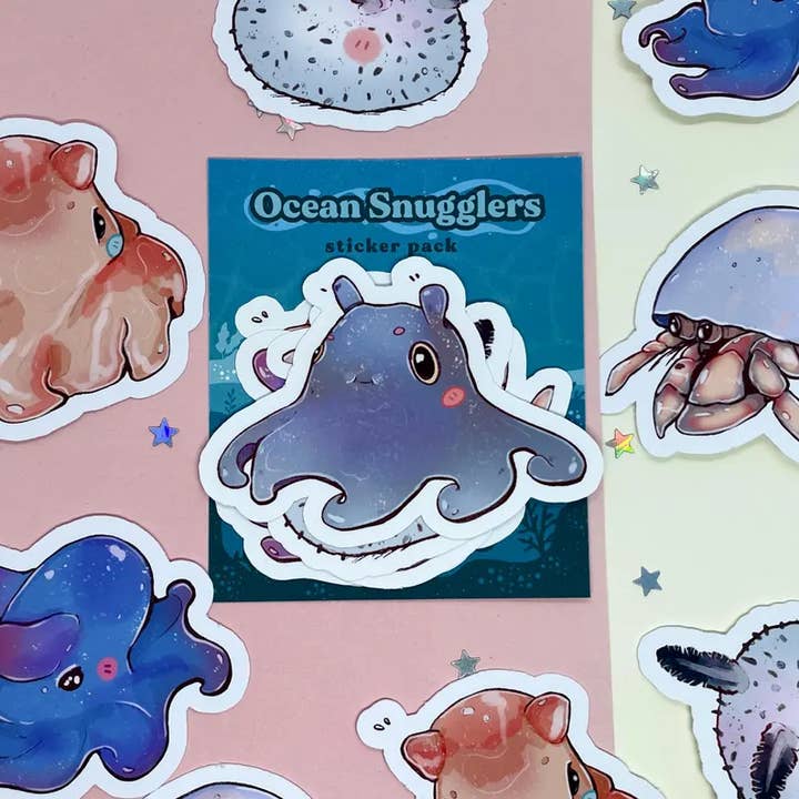 BubblesArtCraft - Wholesale Sticker - Ocean Snugglers Sticker Pack Cute Sea Animal Kawaii Stickers