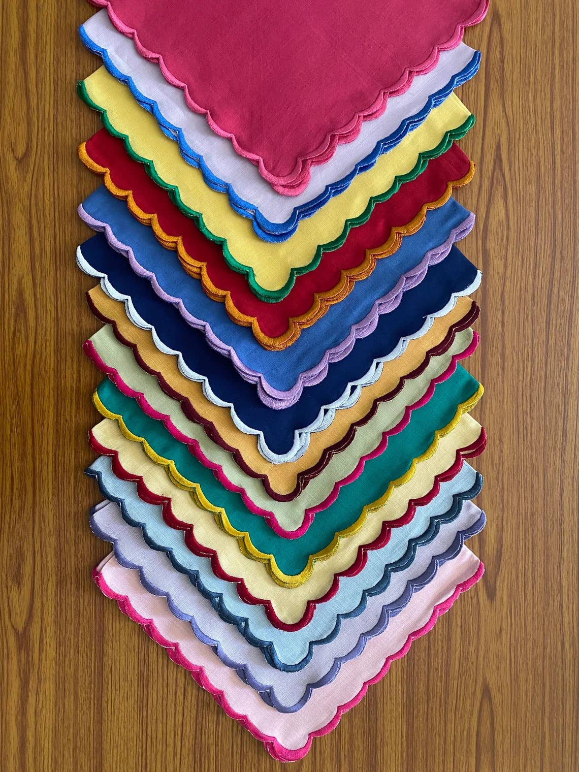 Fabricrush - Wholesale Dinner & Cloth Napkin - Mix and Match Pure Linen Napkins with Embroidery Scallops0