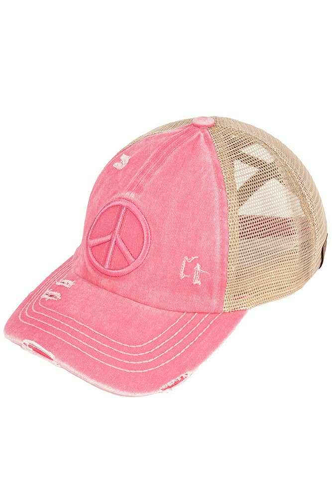 Hana - Vendita all'ingrosso Cappello per coda di cavallo - Donna - Cappello C.C Peace Sign Criss Cross Pony invecchiato3