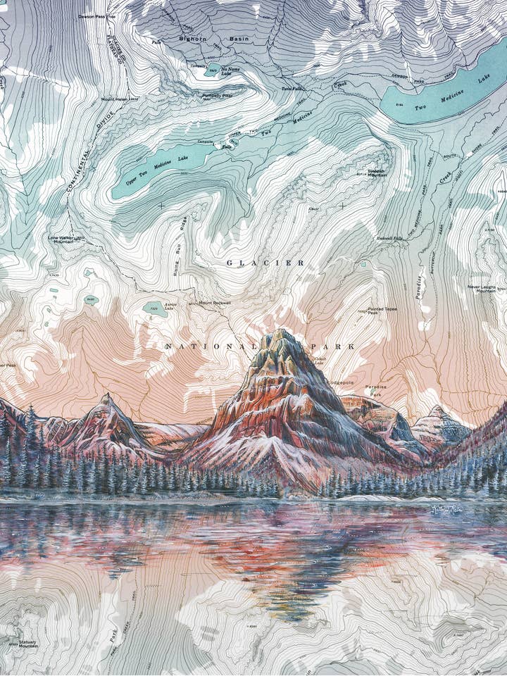 Two Medicine Lake, Glacier National Park Art Matted Print for wholesale by Final Switchback by Katie Jeanne Reim
