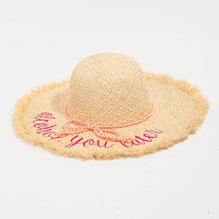 Chapeau de soleil Alcohol You Later en raphia pour la vente par Collections by Fame Accessories