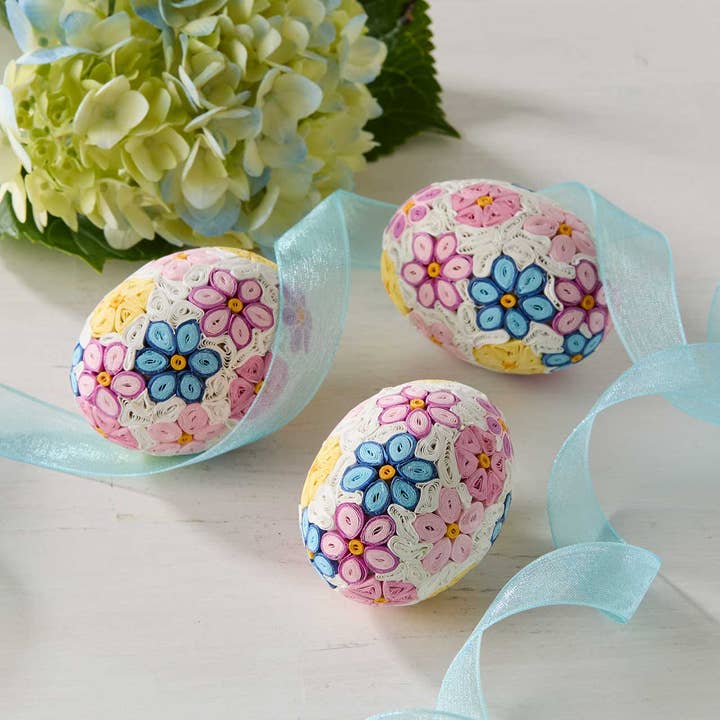 SERRV International - Wholesale Decorative Tabletop Object - Quilled Floral Easter Eggs - Set of 32