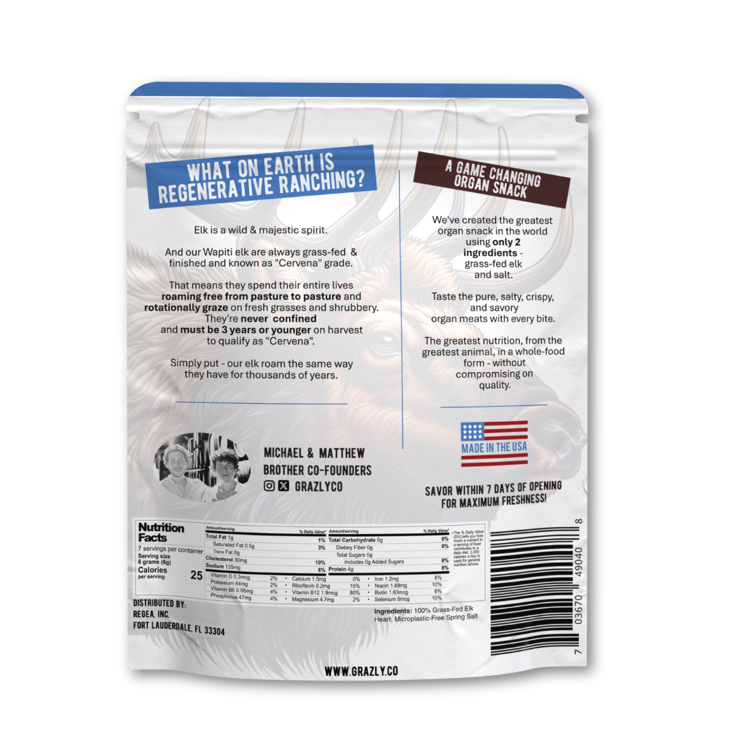 Grazly - Wholesale Jerky - Elk Heart Crisps - 100% Grass-Fed/Finished 3
