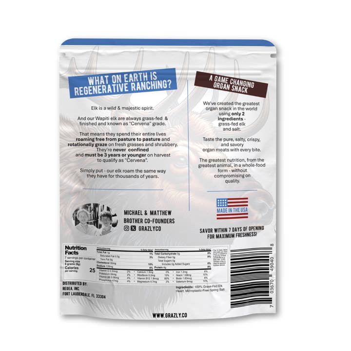 Grazly - Wholesale Jerky - Elk Heart Crisps - 100% Grass-Fed/Finished 3