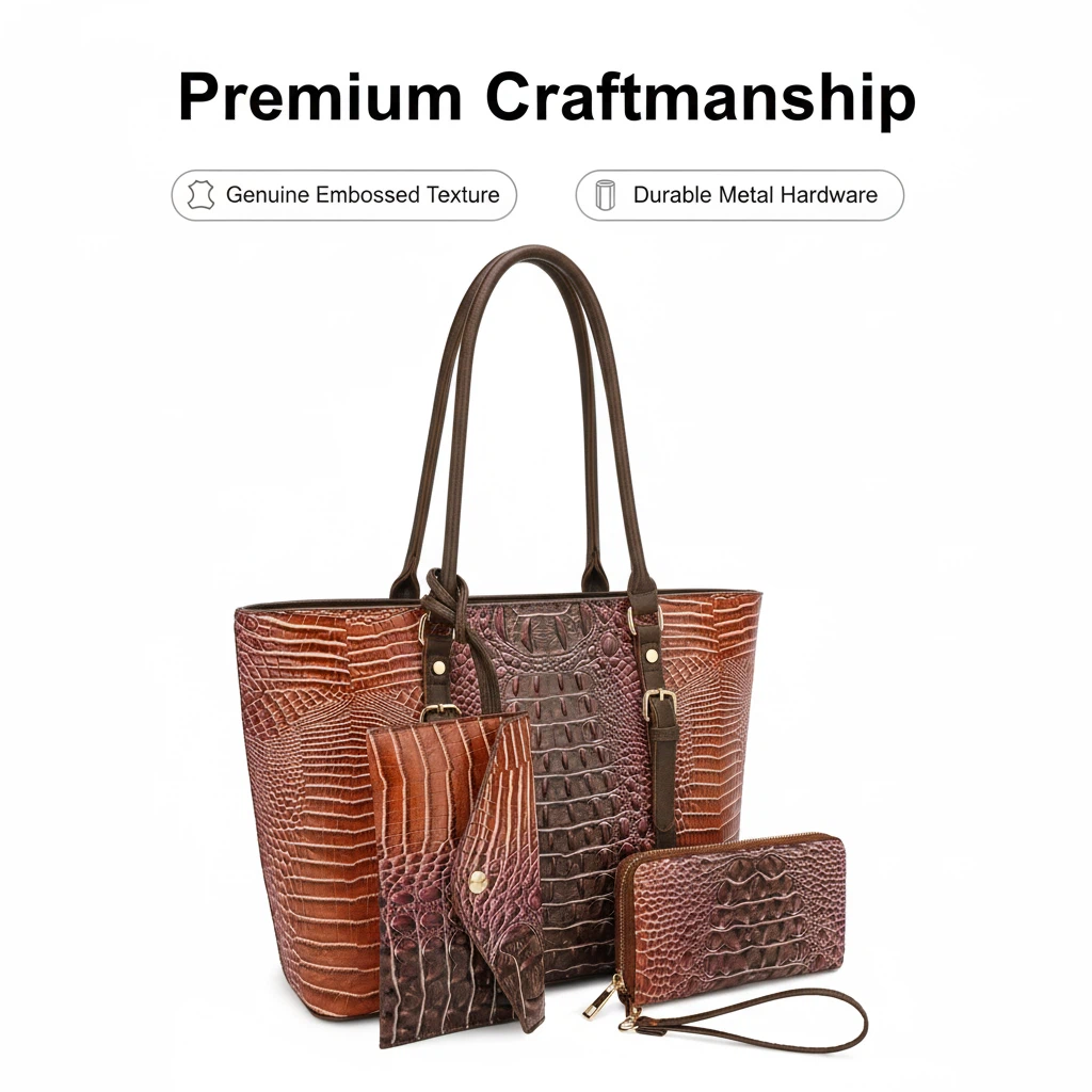 KAYLA+AVA - Vente Tote bag – femme - ENSEMBLE FOURRE-TOUT 3 EN 1 CELESTINE CROC EMBOSSÉ OMBRE2