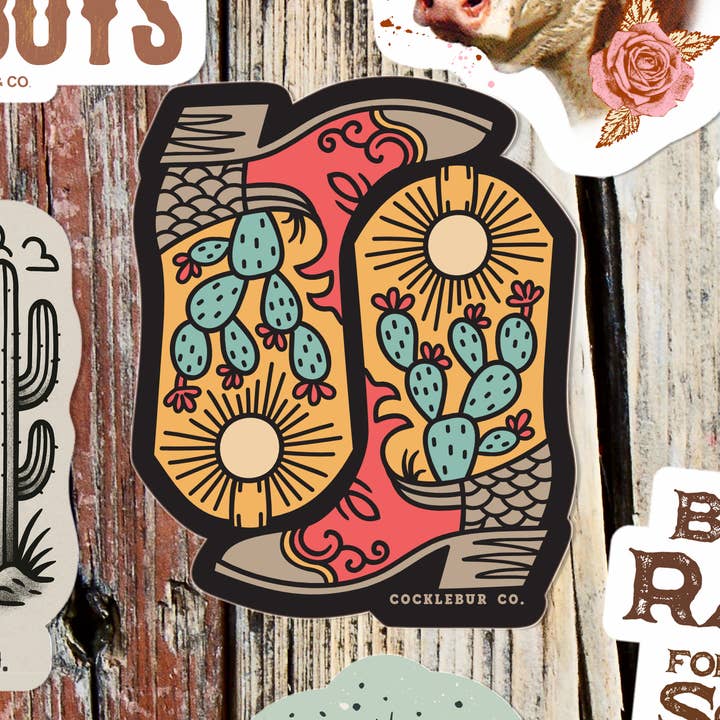 Cactus Boots - sticker for wholesale by Cocklebur & Co.