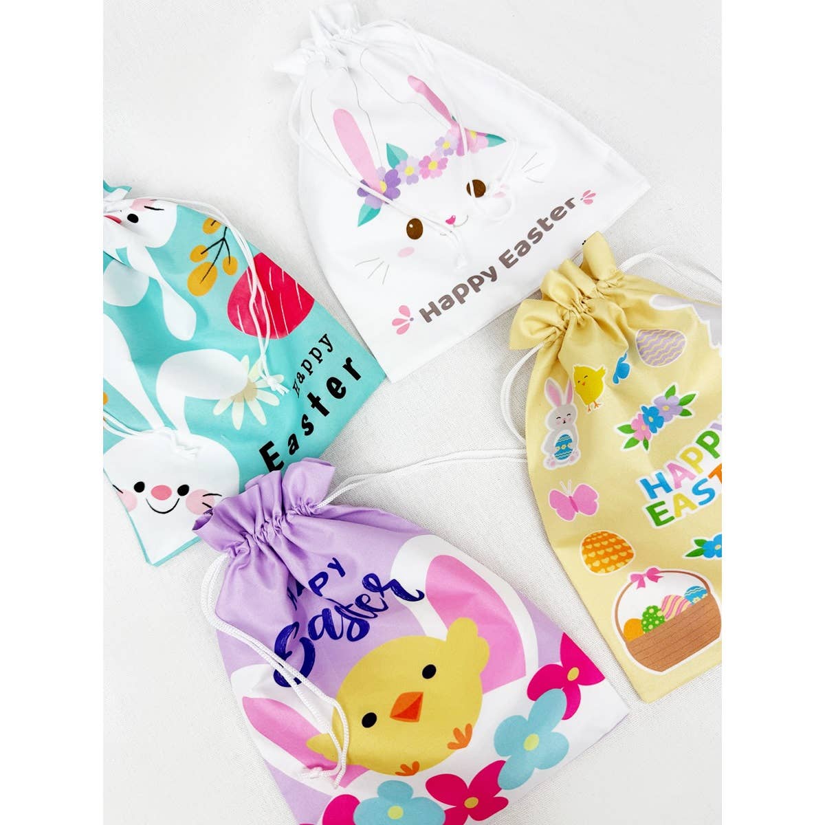 MIX COLOR Easter Bunny Printed Drawstrings Gift Bags for wholesale on Faire1