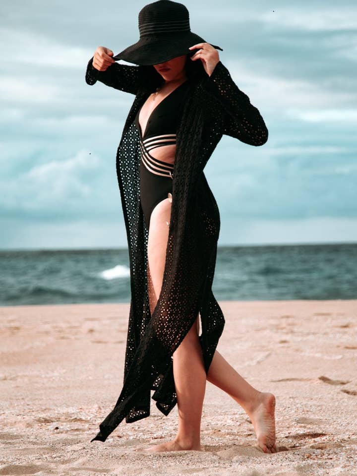 Pret-a-Porter Eyelet Cover Up Open Front Kaftan (E-10) for wholesale by La Mar