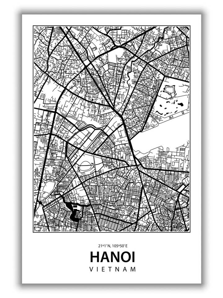 Mapa de Hanoi Vietnam por atacado de Stanley Print House