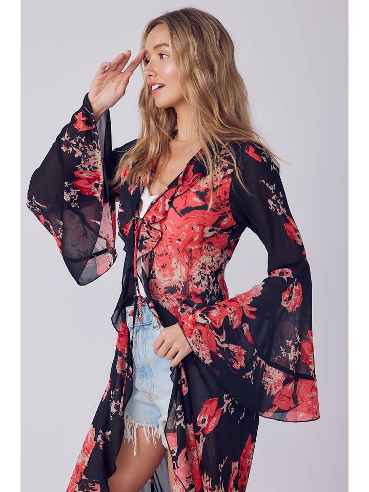 Bluivy - Wholesale Kimono - Women's - FLORAL PRINT RUFFLE KIMONO9