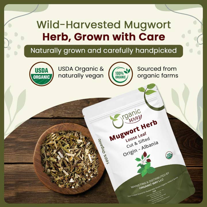 Organic Way LLC - Vente Herbes aromatiques - Feuilles coupées et tamisées d'Armoise en vrac (Artemisia vulgaris) | Certifié casher et USDA | Végan, sans OGM et sans gluten | Origine Albanie2