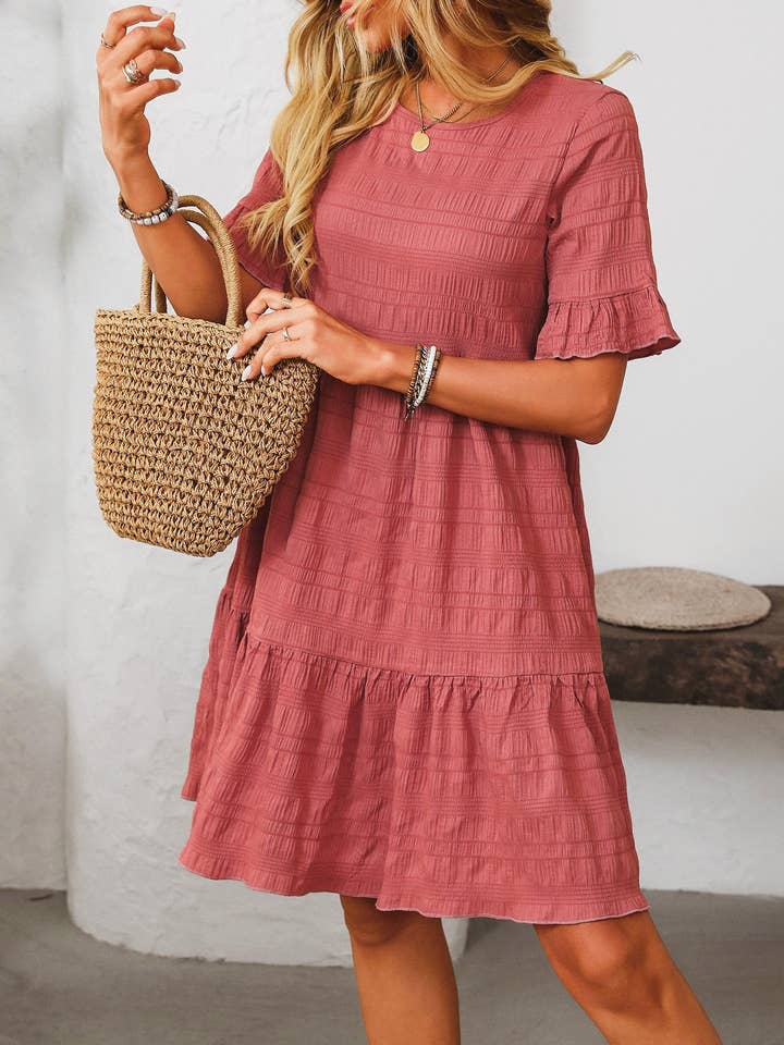 HIDDENBRAND - Wholesale Dress - Women's - Summer Floaty Relaxed Short-Sleeved Dress