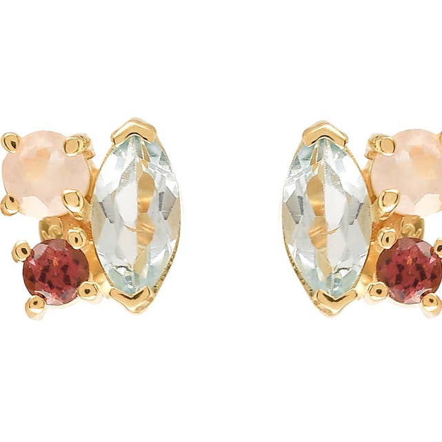 Juliet Blue Topaz, Tourmaline & Rose Quartz Stud Earrings for wholesale by POMEGRANATE