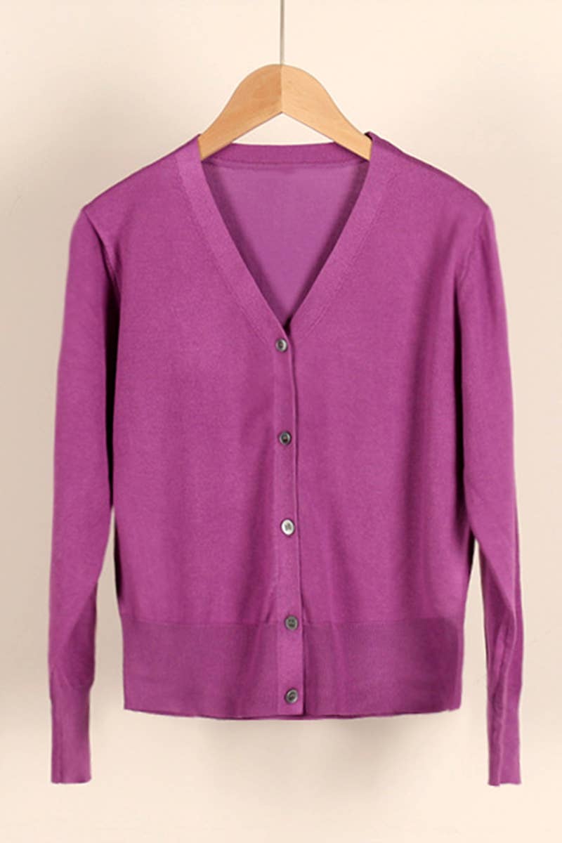 NINEXIS - Wholesale Cardigan - Women's - CWOCAL0333_Button Down Sleeve  V-Neck Cardigan Sweater3