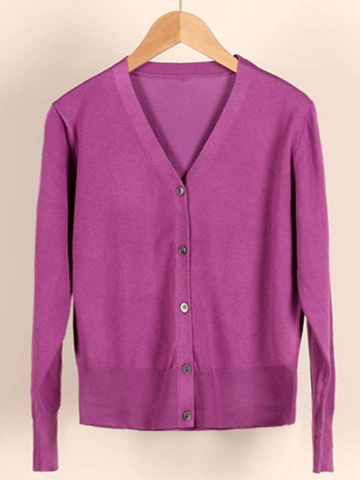 NINEXIS - Wholesale Cardigan - Women's - CWOCAL0333_Button Down Sleeve V-Neck Cardigan Sweater3