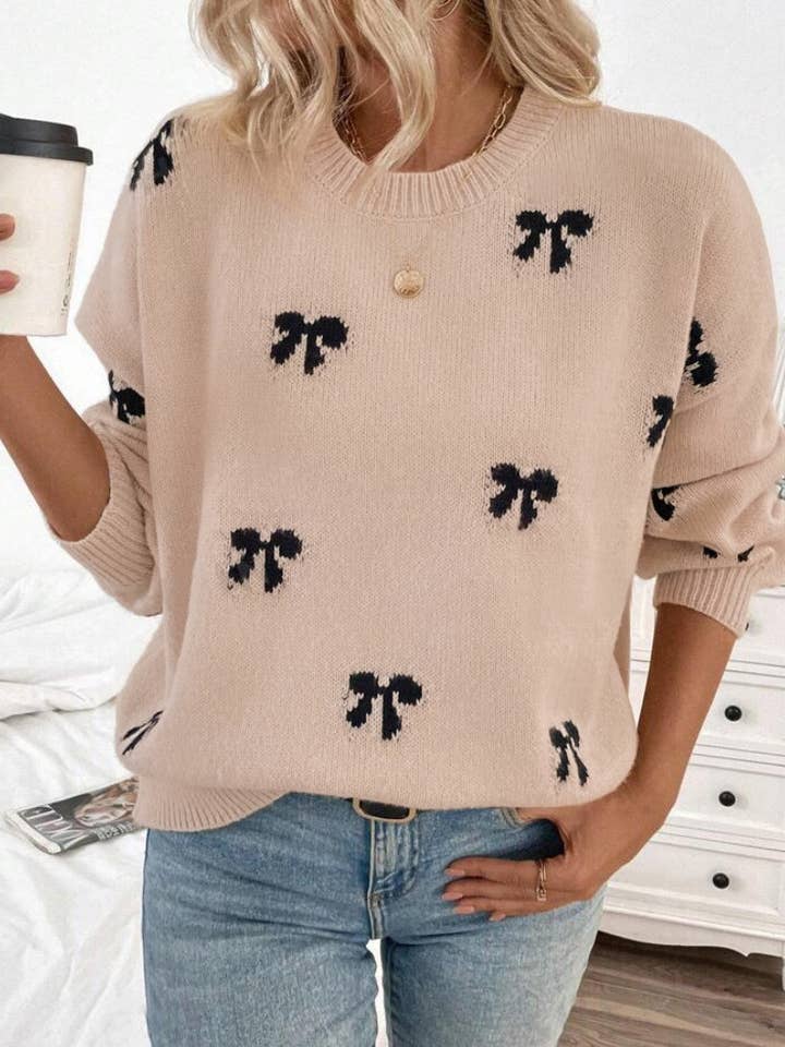 Rosa Clothing - Wholesale Knit Sweater - Women's - Gentle Bow Pattern Cozy Knitted Sweater1