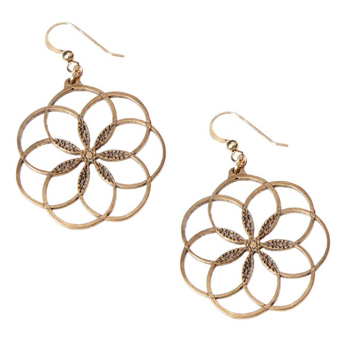 Pendientes de bronce con 7 anillos de paz y paz con ganchos franceses para venta al por mayor de From War to Peace