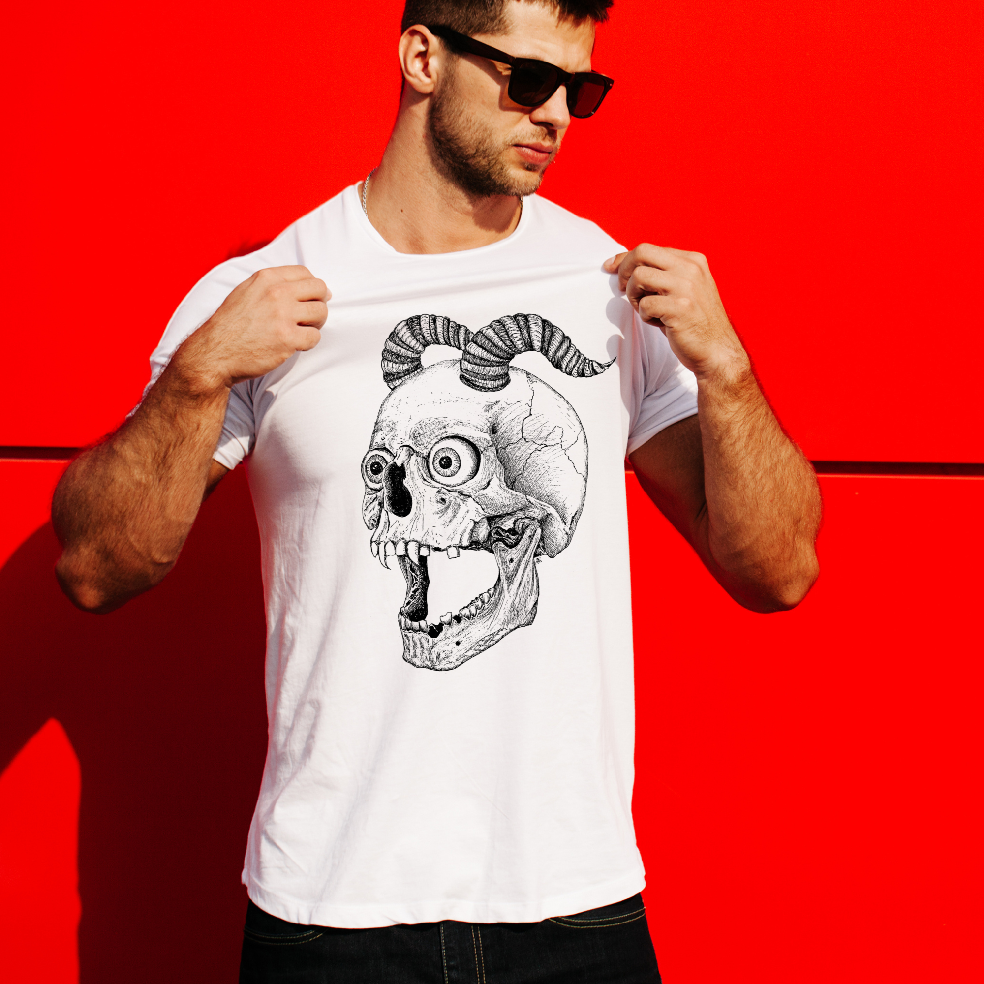 Hannah Kate Makes - Wholesale T-Shirt (Graphic) - Unisex - Screaming Skull T-shirt - White - 100% Cotton - Reg/Fitted16