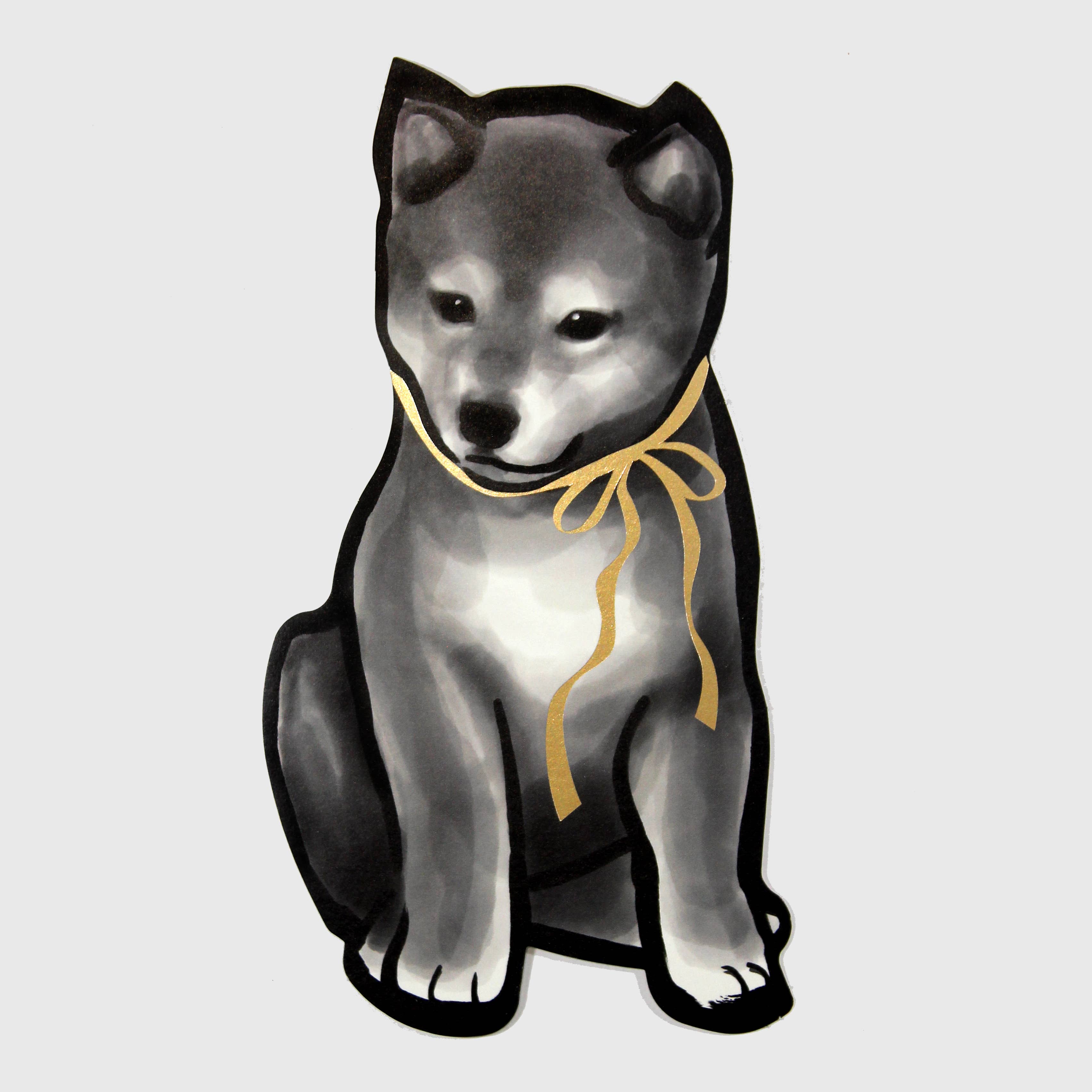 RICE&INK – wholesale Vardagliga hälsningskort – Guld foiled band die-cut Shiba Inu kort, Sumi bläck Zen4