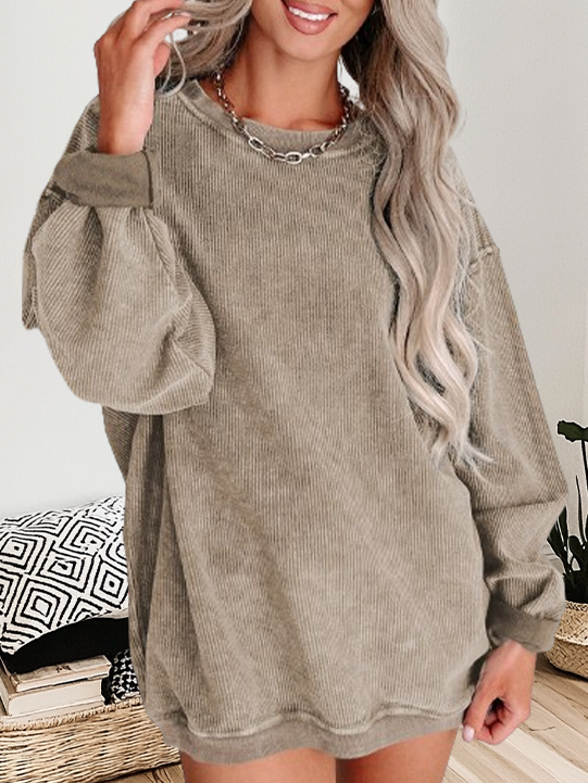 Suhkasana – wholesale Sweatshirt - Dam – Rund hals Massiv Ribbad Stickad Pullovertröja3