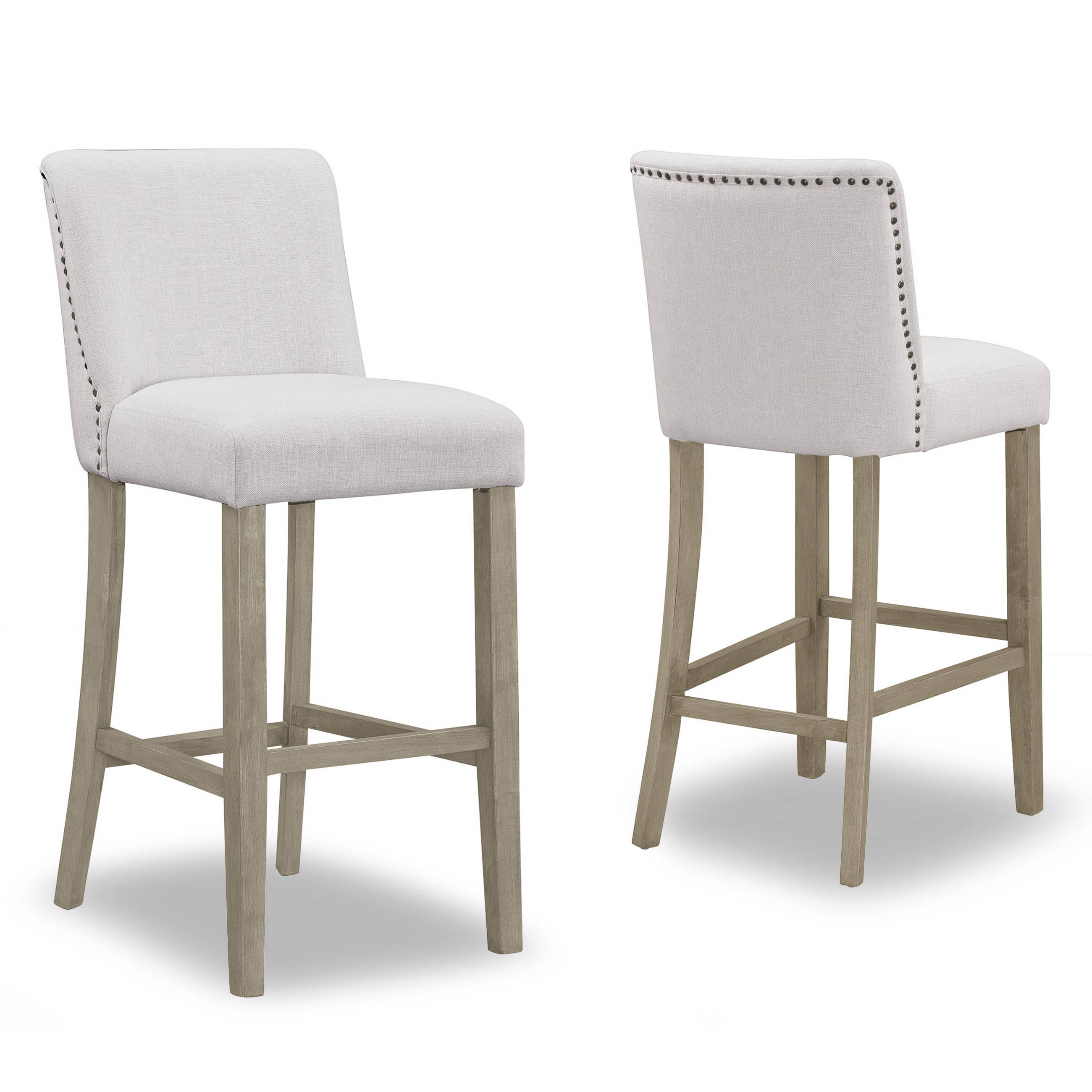 Glamour Home - Wholesale Stool - Aleco Beige Fabric Bar Stool Set with Nail Head Accents1